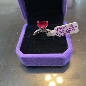 Ruby Red 10mm Heart Ring in Silver Setting. Very vibrant. Item 15